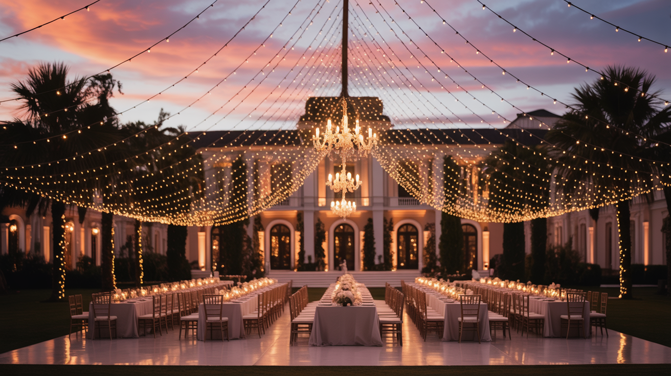 Luxury wedding venue at golden hour