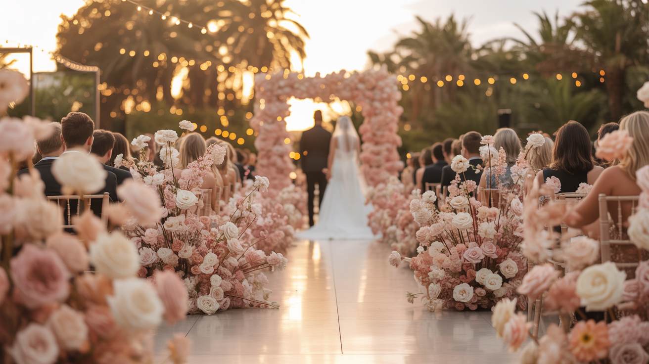 Luxury wedding ceremony at golden hour